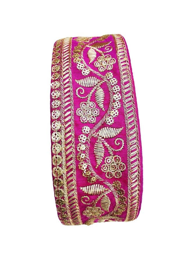 FRIJVEN Embroidery Gold Work with Sequence Design Lace Border Falls for Saree, Kurti, Dresses, Bandhani, Lehenga, Decorative Ribbon (6.5 cm Width) (9 Meter, Pink) - Image 4